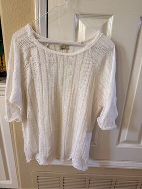 Cream Textured Knit Lightweight Pullover Sweater size L